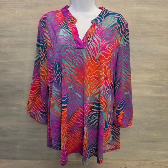 Dear Scarlett Tops - Dear Scarlett Multicolor Abstract Zebra Print Tunic Blouse Size Large GC